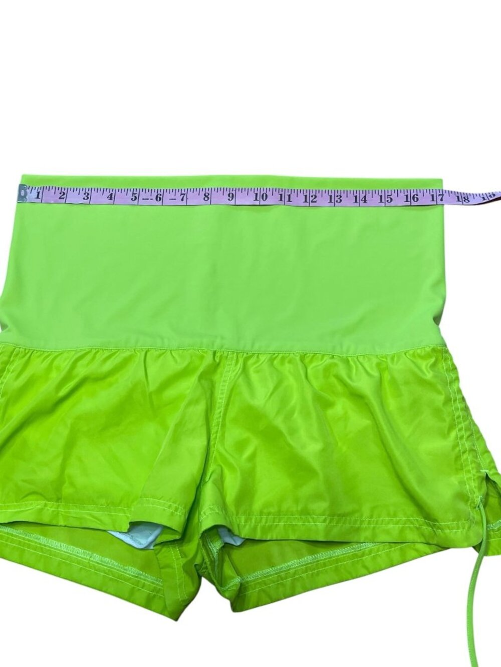 Women High-Waisted Neon Green Actiwear Short With Adjustable Side Ties Sz L - Picture 6 of 9